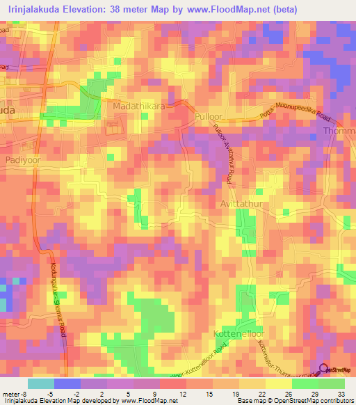 Irinjalakuda,India Elevation Map