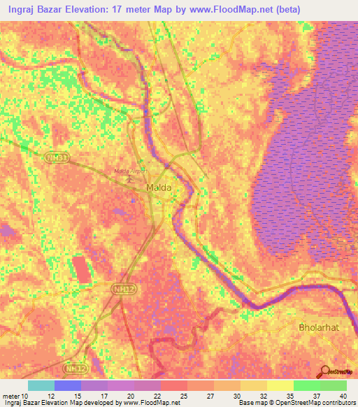 Ingraj Bazar,India Elevation Map