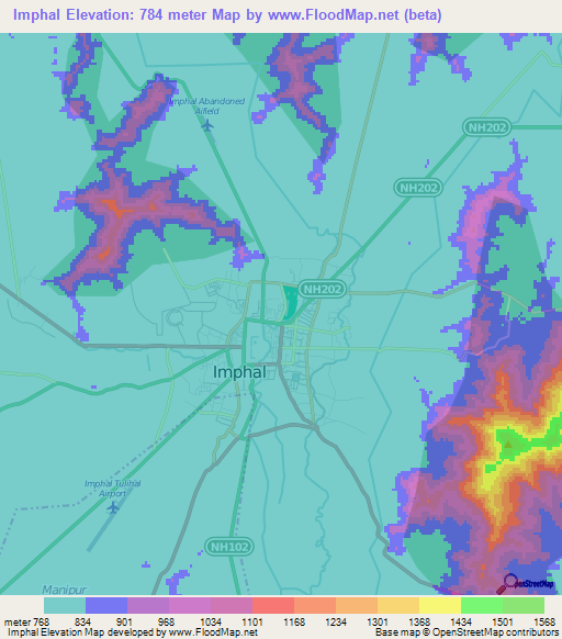 Imphal,India Elevation Map