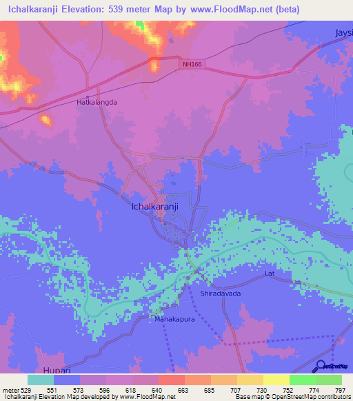 Ichalkaranji,India Elevation Map
