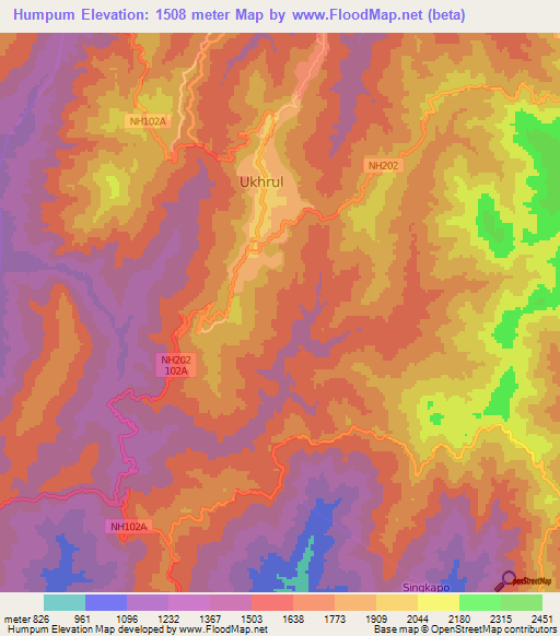 Humpum,India Elevation Map