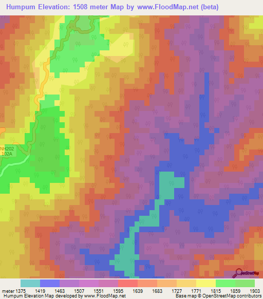 Humpum,India Elevation Map