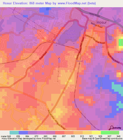 Hosur,India Elevation Map