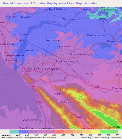Hospet,India Elevation Map