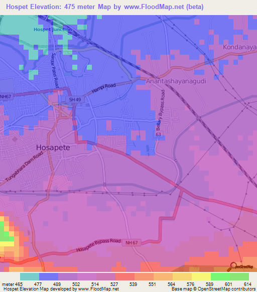 Hospet,India Elevation Map
