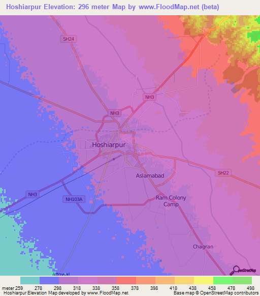 Hoshiarpur,India Elevation Map