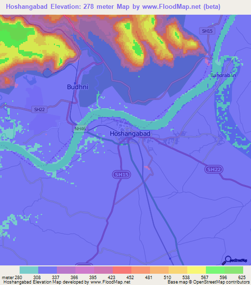 Hoshangabad,India Elevation Map