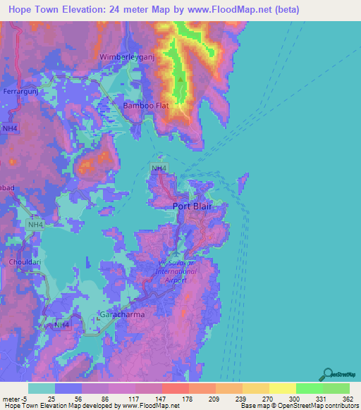 Hope Town,India Elevation Map