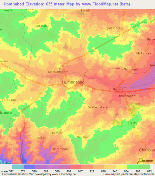 Homnabad,India Elevation Map