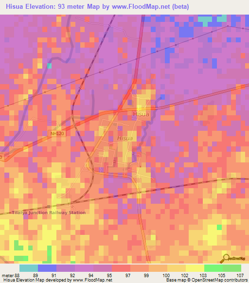 Hisua,India Elevation Map