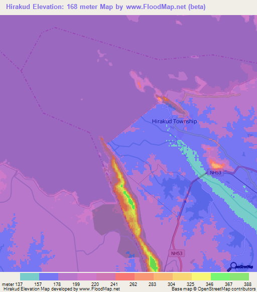 Hirakud,India Elevation Map