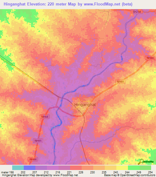 Hinganghat,India Elevation Map