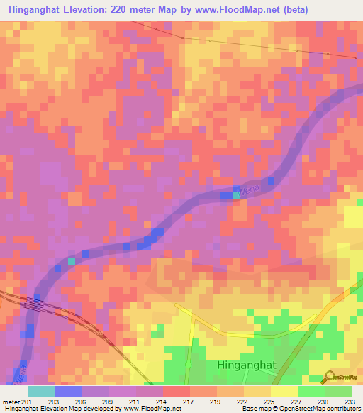 Hinganghat,India Elevation Map