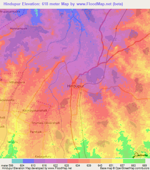Hindupur,India Elevation Map