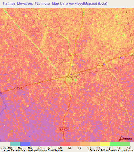 Hathras,India Elevation Map