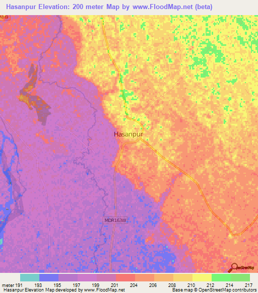 Hasanpur,India Elevation Map
