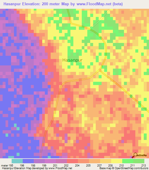 Hasanpur,India Elevation Map