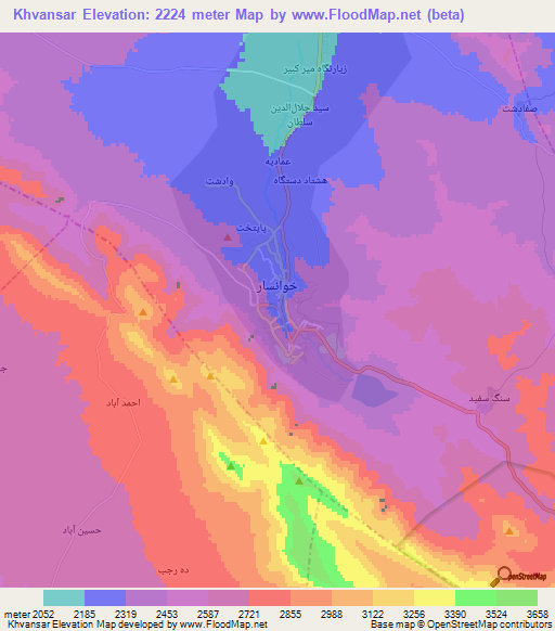 Khvansar,Iran Elevation Map