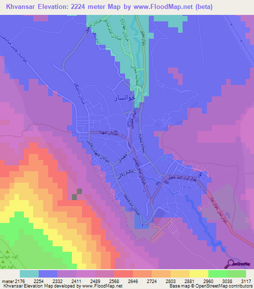 Khvansar,Iran Elevation Map