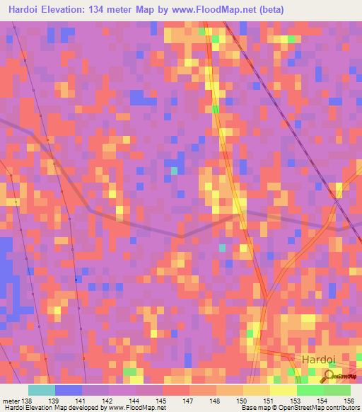 Hardoi,India Elevation Map