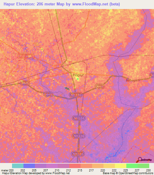 Hapur,India Elevation Map