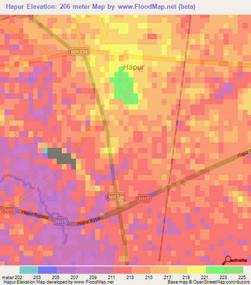 Hapur,India Elevation Map