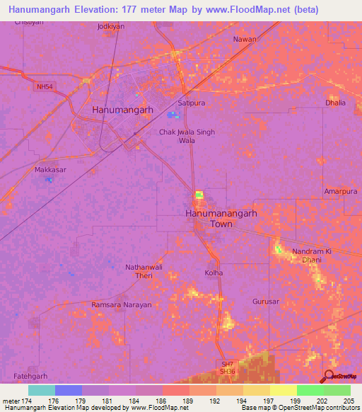 Hanumangarh,India Elevation Map