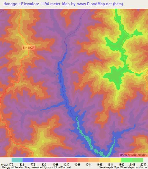 Hanggou,India Elevation Map