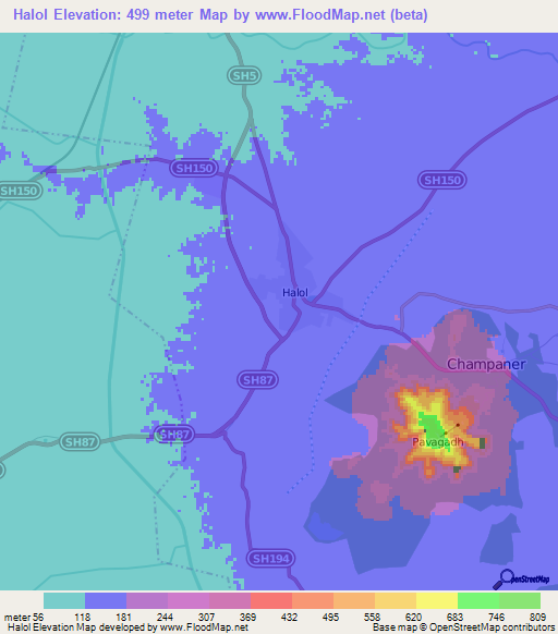 Halol,India Elevation Map