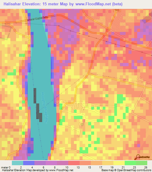 Halisahar,India Elevation Map