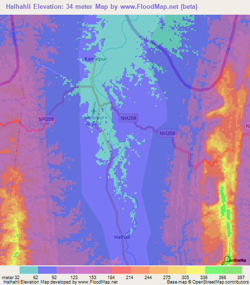 Halhahli,India Elevation Map