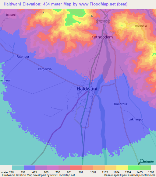 Haldwani,India Elevation Map