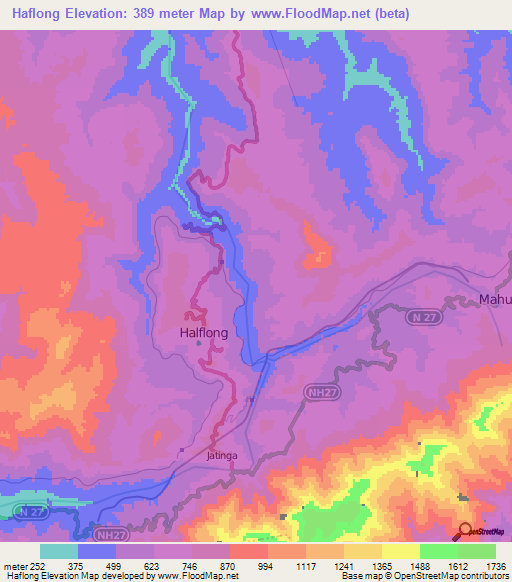 Haflong,India Elevation Map