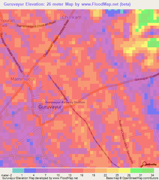 Guruvayur,India Elevation Map