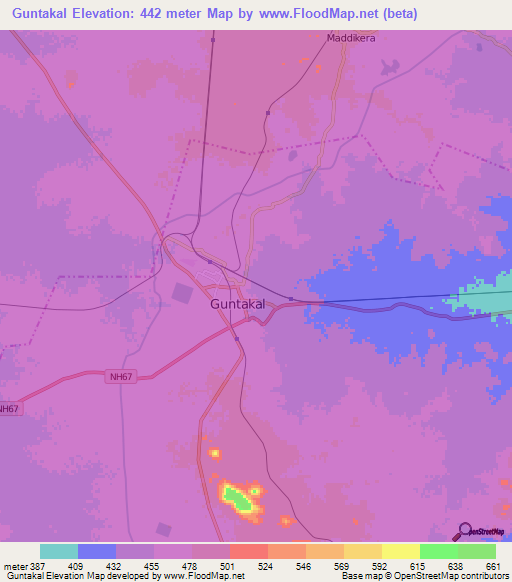 Guntakal,India Elevation Map