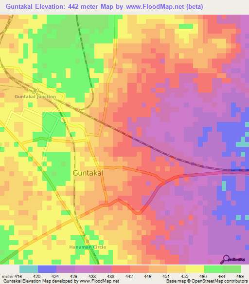 Guntakal,India Elevation Map