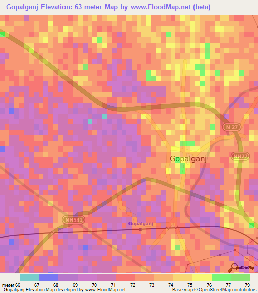 Gopalganj,India Elevation Map