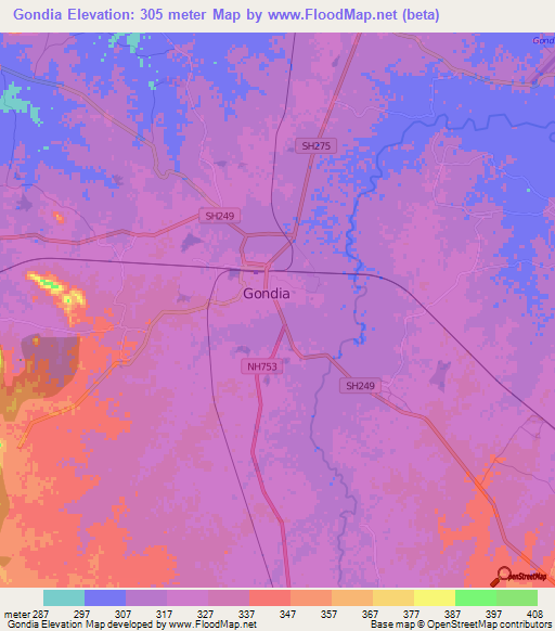 Gondia,India Elevation Map