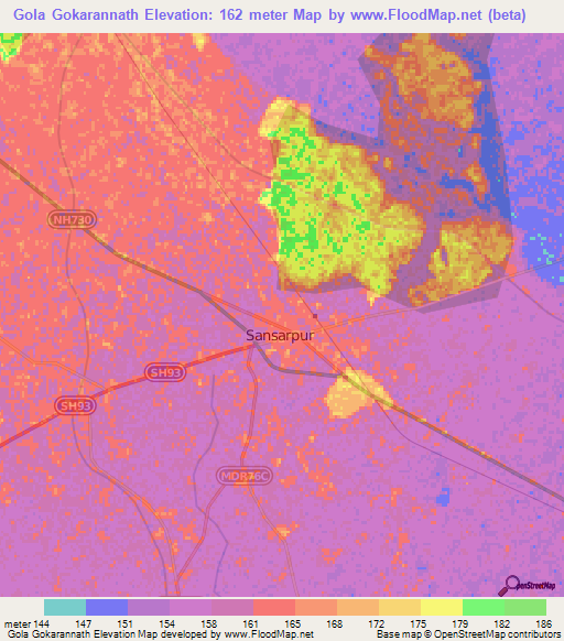 Gola Gokarannath,India Elevation Map