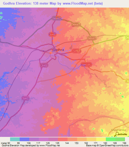 Godhra,India Elevation Map