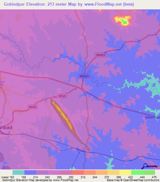 Gobindpur,India Elevation Map