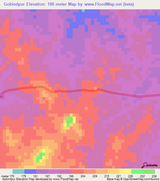 Gobindpur,India Elevation Map