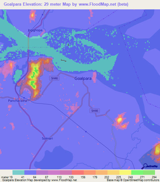 Goalpara,India Elevation Map