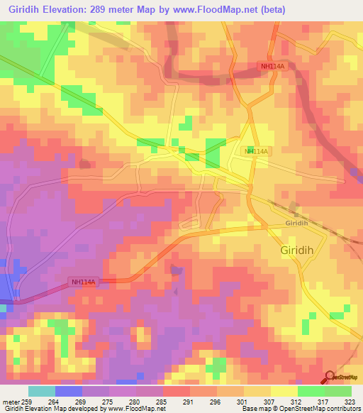 Giridih,India Elevation Map