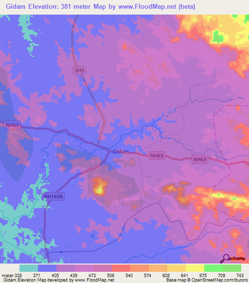 Gidam,India Elevation Map