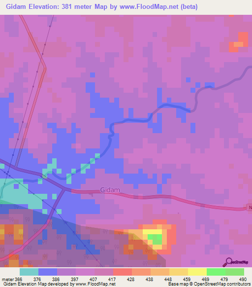 Gidam,India Elevation Map