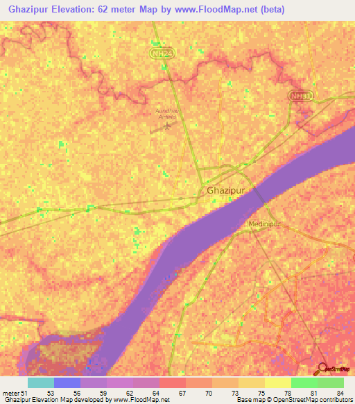 Ghazipur,India Elevation Map