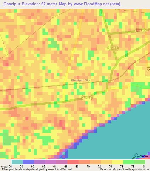 Ghazipur,India Elevation Map