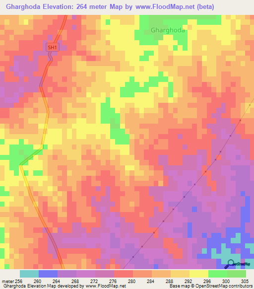 Gharghoda,India Elevation Map
