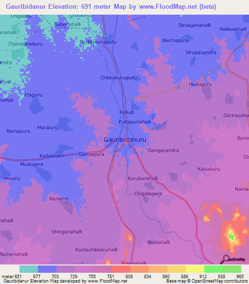 Gauribidanur,India Elevation Map